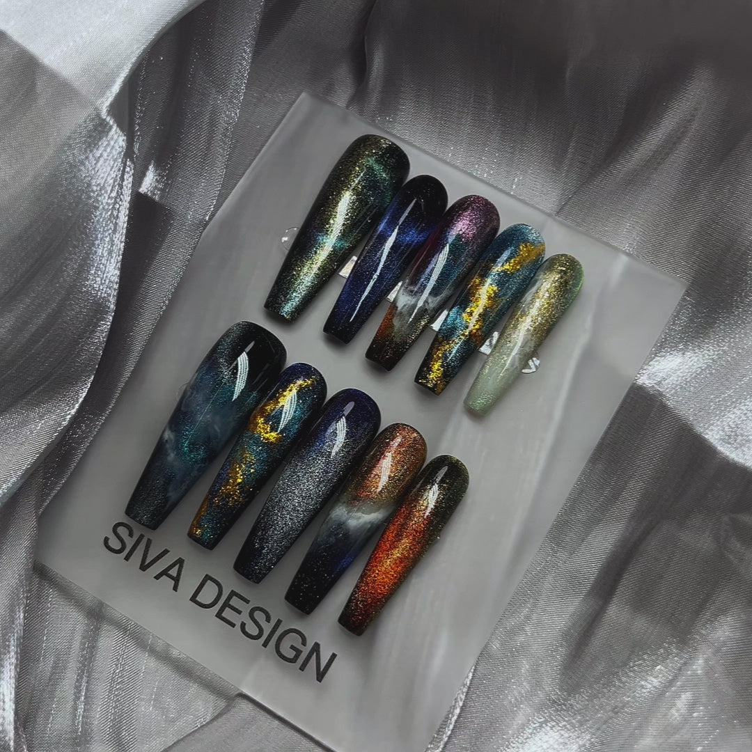 Siva Nail, Galaxy-Inspired, Glitter Universe, Handmade Press on Nails