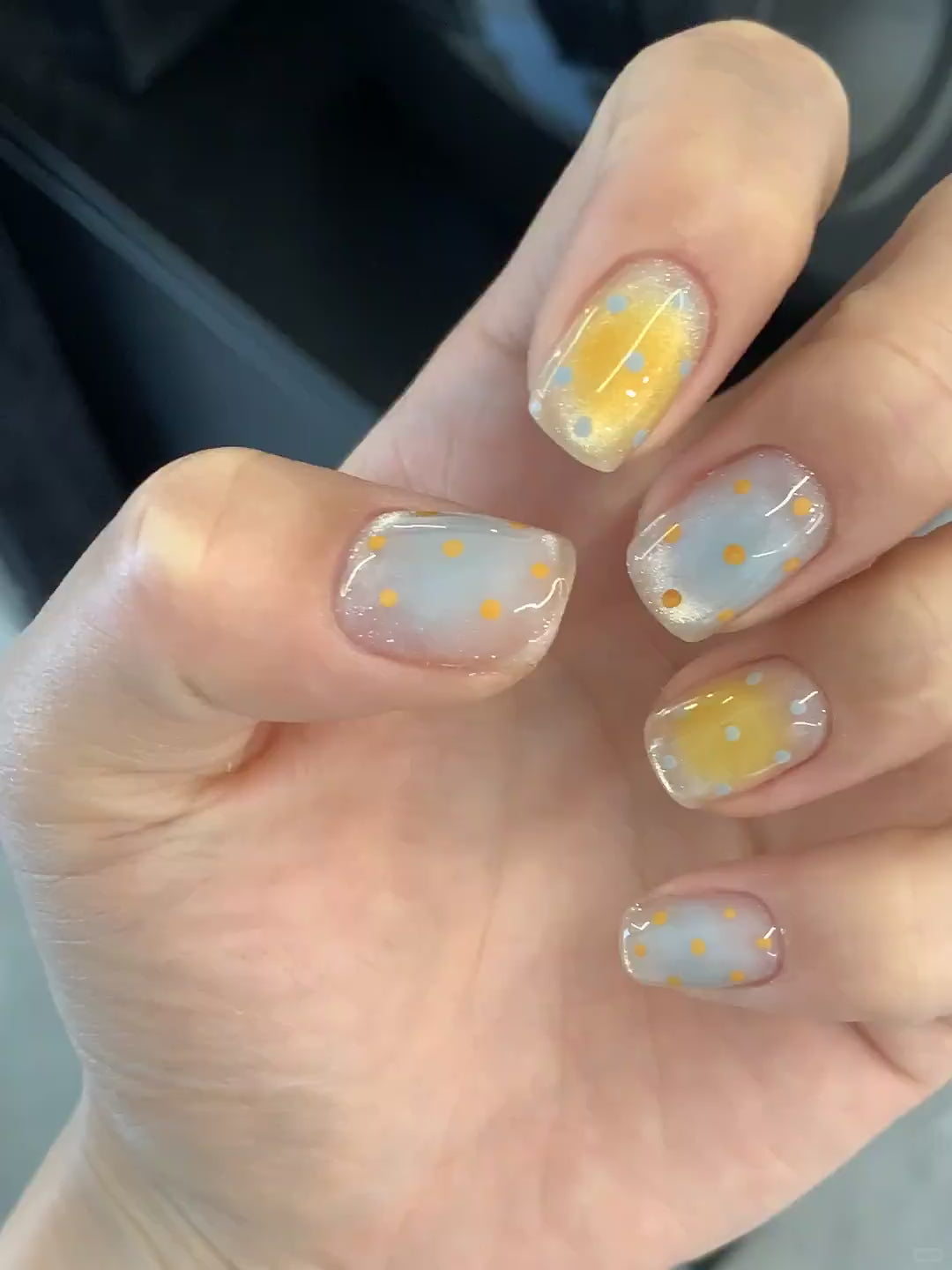 Siva Nail, Pastel Cloud, Orange Dotted Handmade Press on Nails