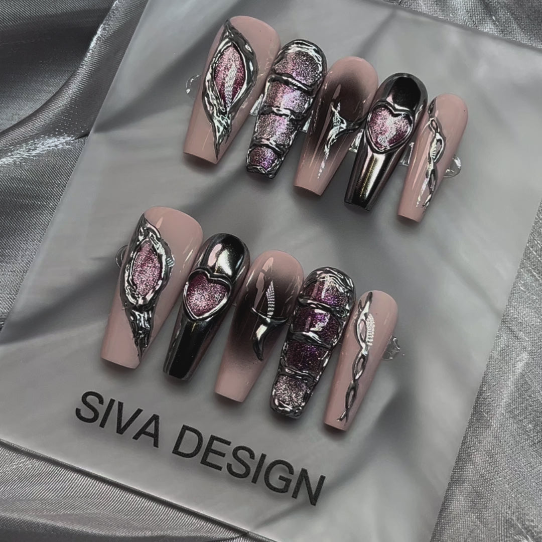 Siva Nail, Planet 301, Metallic Chrome, Acrylic Handmade Press on Nails