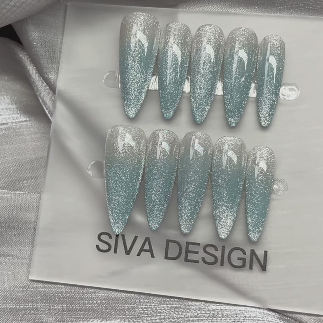 Siva Nail, Cosmic Clarity, Ombre Glitter, Glamorous Handmade Press on Nails