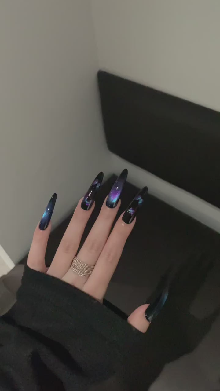 Siva Nail, Galaxy - Inspired Black Shimmer Handmade Press on Nails