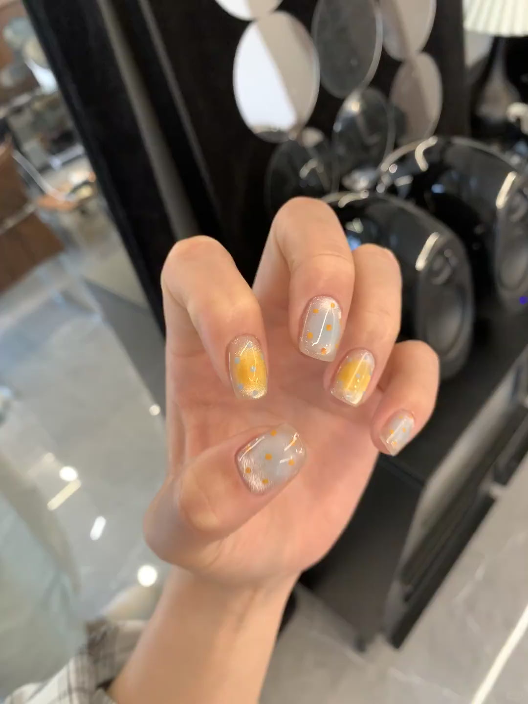Siva Nail, Pastel Cloud, Orange Dotted Handmade Press on Nails