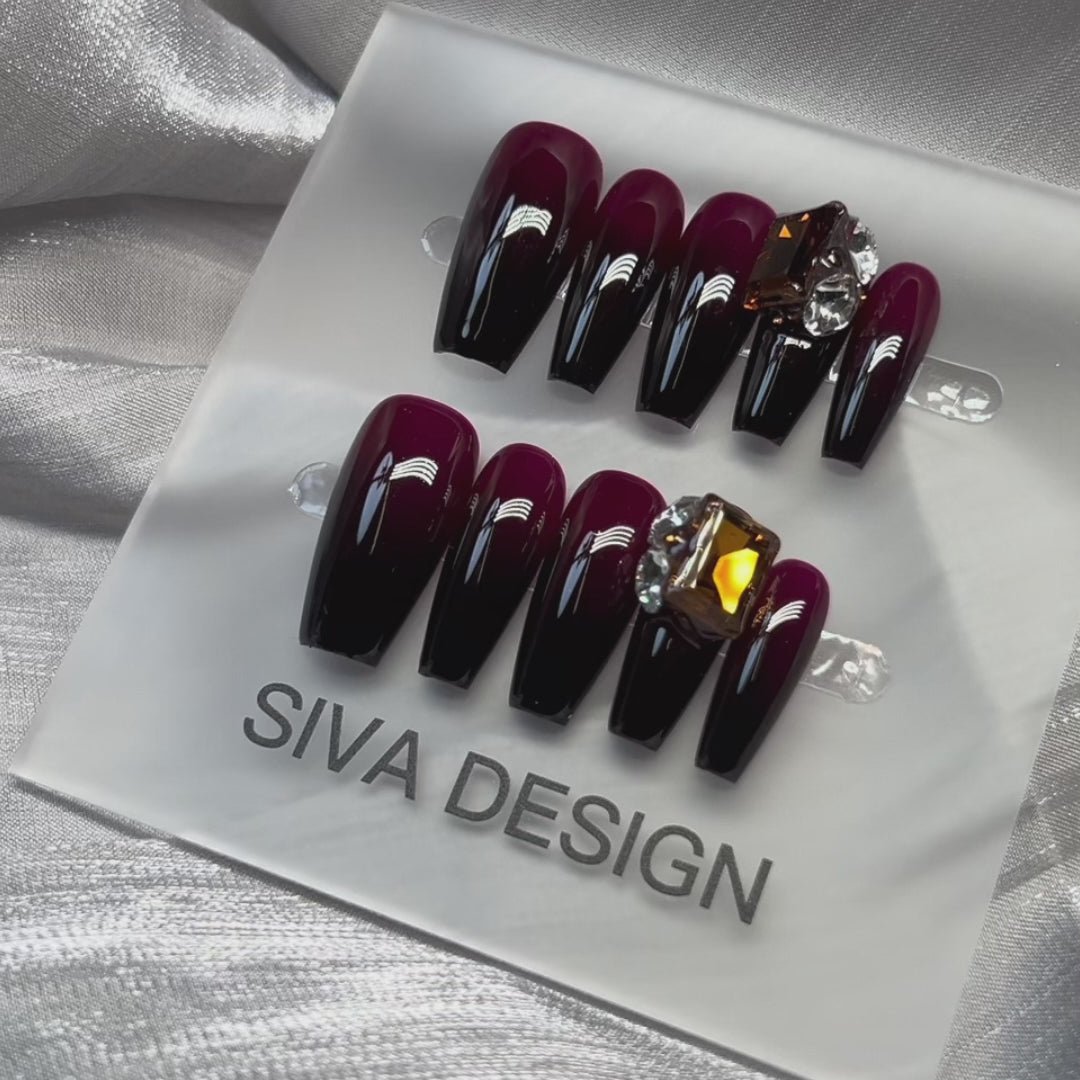 Siva Nail, Regal Wine Drip, Luxurious Winter Ombre Handmade Press on Nails