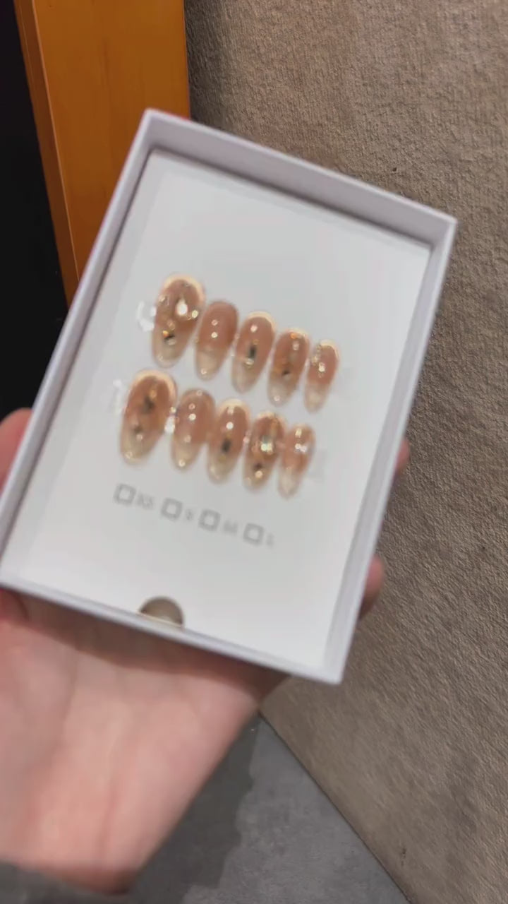 Siva Nail, Golden Edge Crystal – Clear Elegance Series  Handmade Press on Nails