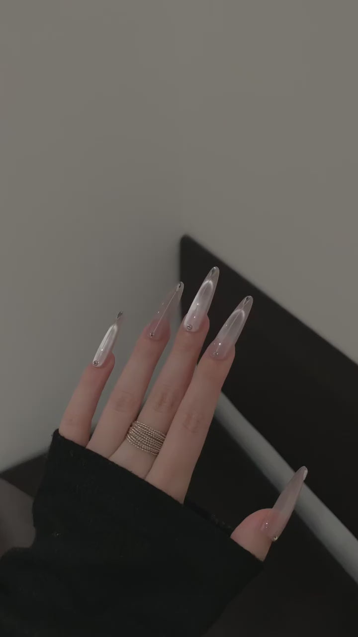 Siva Nail, Silver Shine and Crystal Embellished Handmade Press on Nails