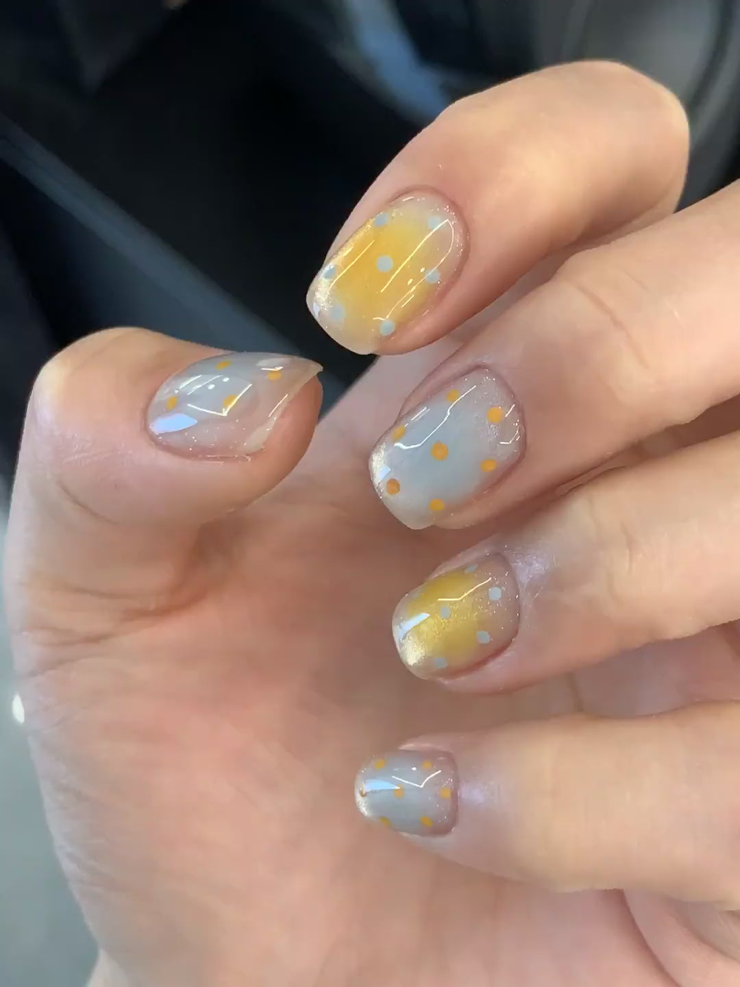 Siva Nail, Pastel Cloud, Orange Dotted Handmade Press on Nails