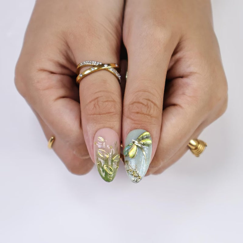 Siva Nail, Dragonfly Garden Floral – Pink Blossom Holiday Set Handmade Press on Nails