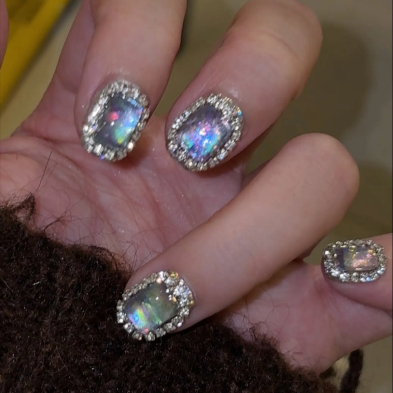 Siva Nail,Galaxy Opulence – Crystal Halo Holographic Handmade Press on Nails