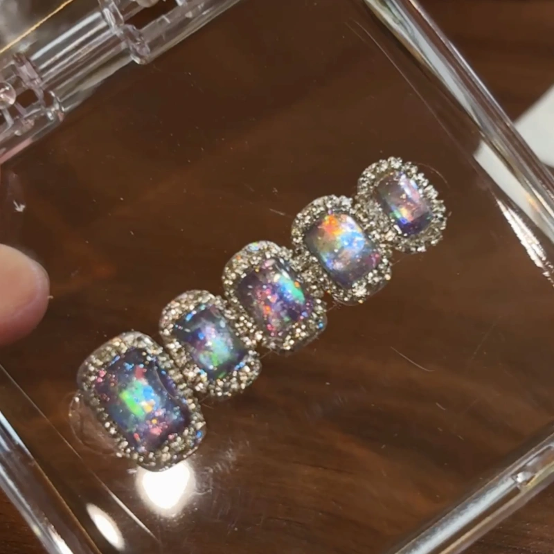 Siva Nail,Galaxy Opulence – Crystal Halo Holographic Handmade Press on Nails