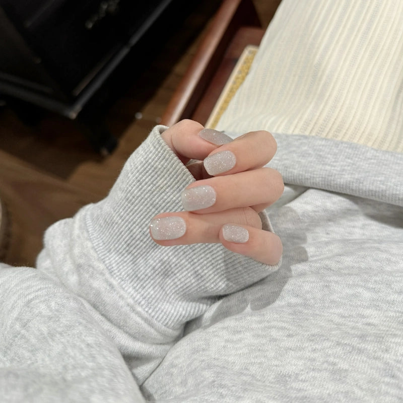 Siva Nail,Milky White Shimmer Handmade Press on Nails