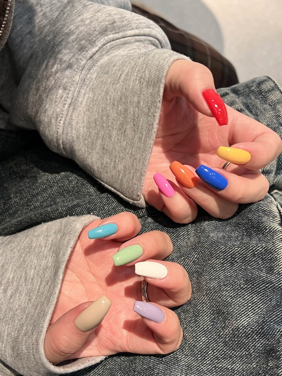 Siva Nail,Vibrant Multicolor Short Square Glossy Handmade Press on Nails